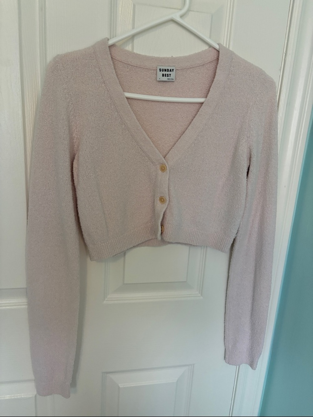 Sunday Best Pale Pink Cropped Button Cardigan